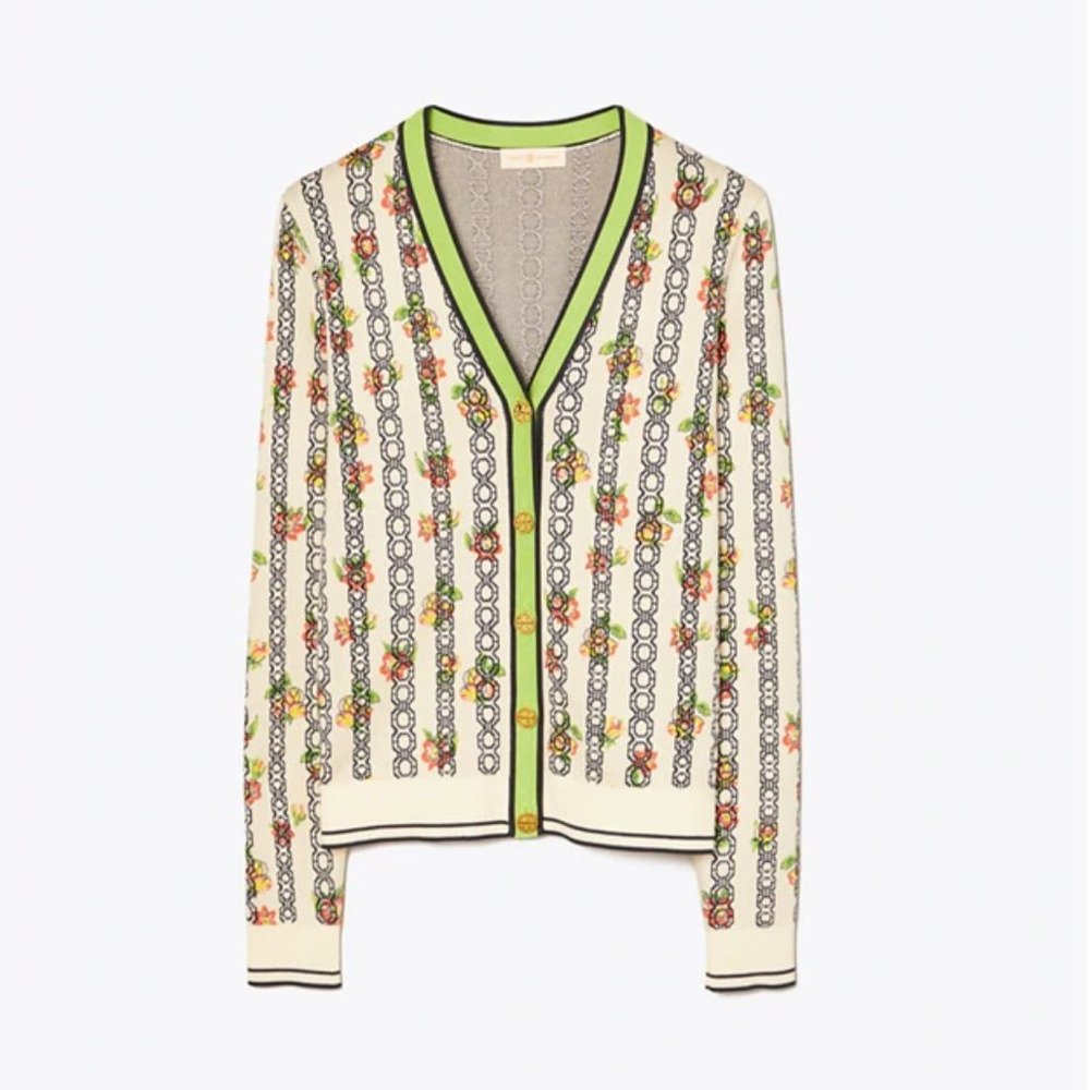 Tory Burch printed v neck cardigan sweater S
